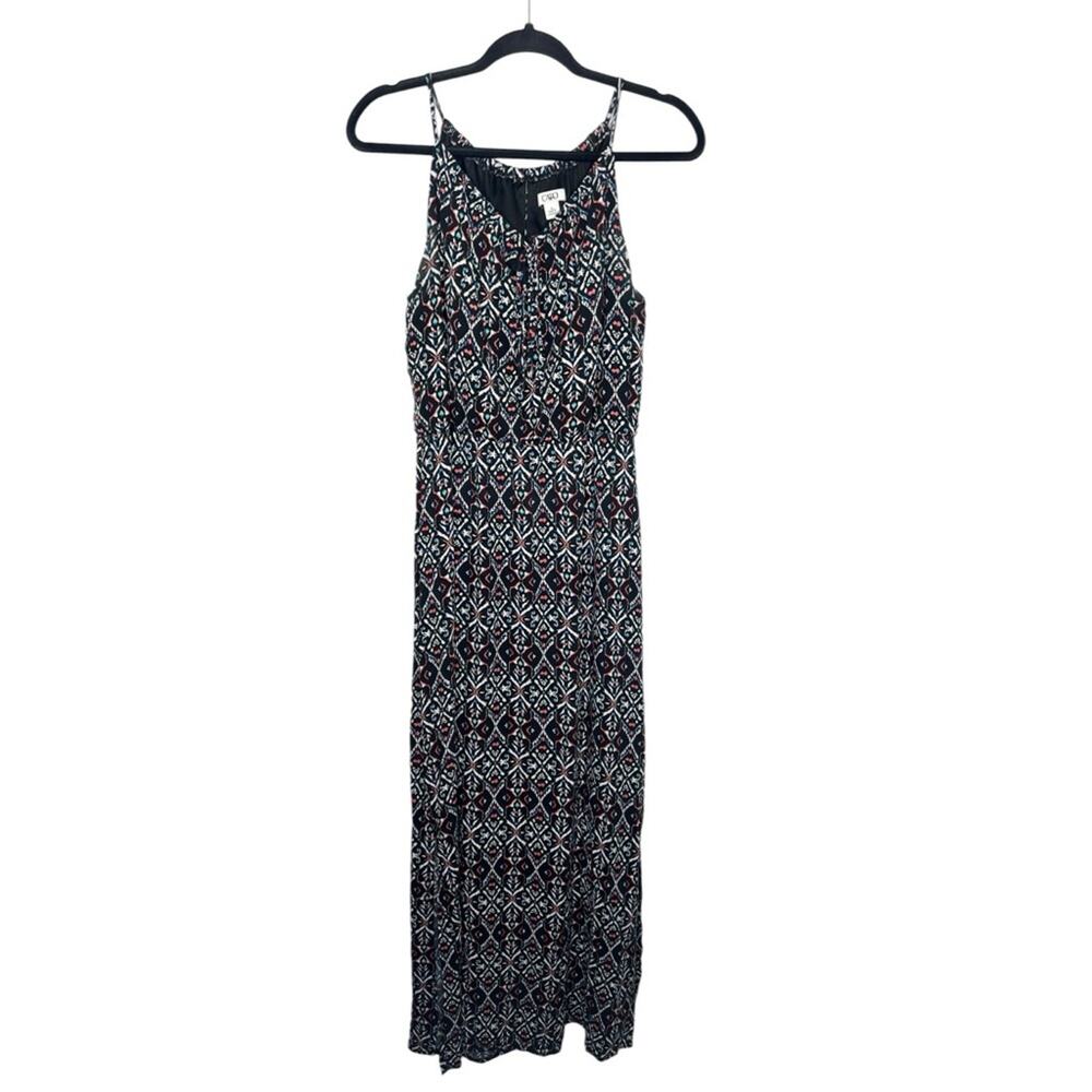 CATO / black white blue geometric boho printed sleeveless maxi dress / M